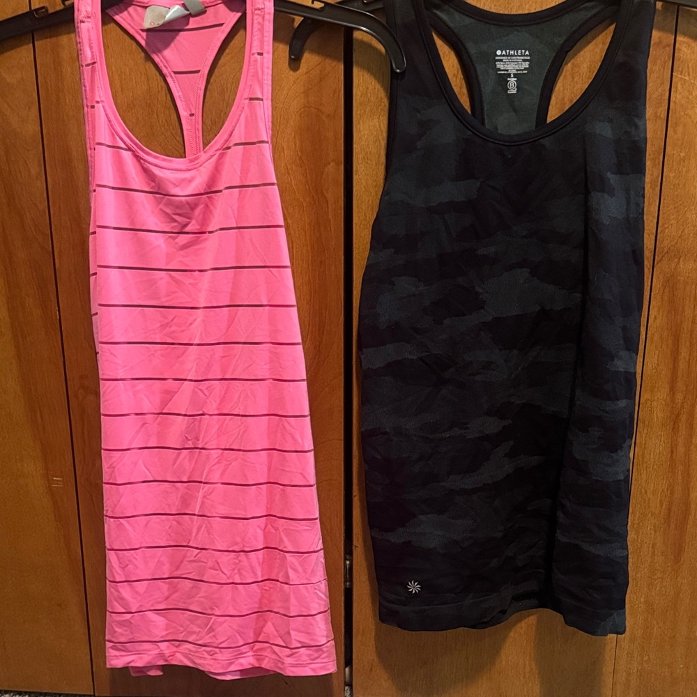 Athleta Pink and Black Racerback Tank Tops